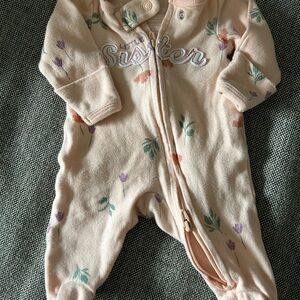 Carter's Pink Floral 'Little Sister' Fleece Footie